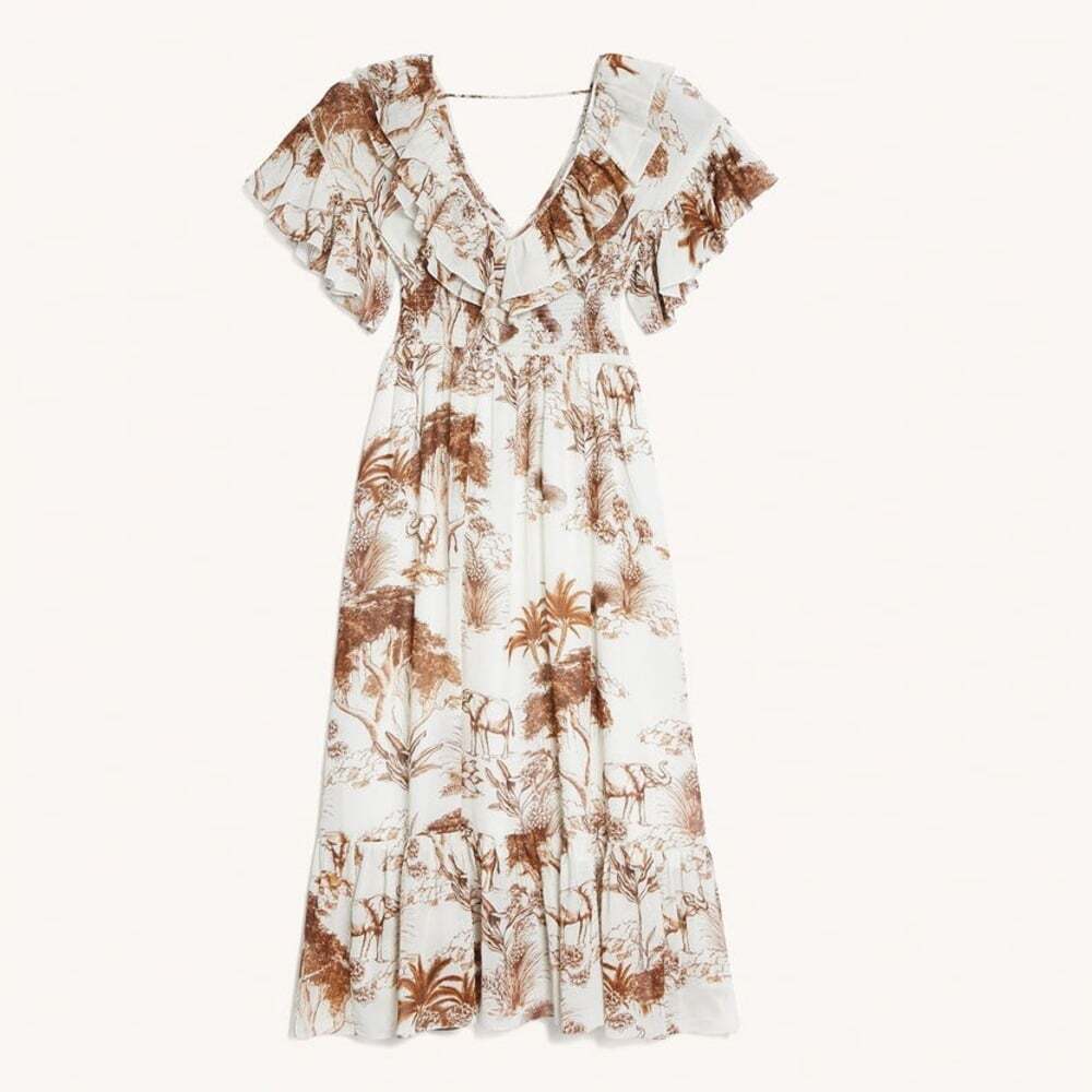 SANDRO Long Printed Dress With Ruffles - Picture 5 of 14